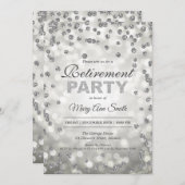 Elegantes Silver Retirement Party Confetti & Light Einladung (Vorne/Hinten)