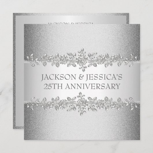 Elegantes Silver Rose 25-jähriges Party Einladung (Vorne/Hinten)