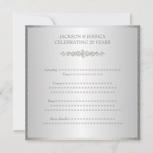 Elegantes Silver Rose 25-jähriges Party Einladung (Rückseite)