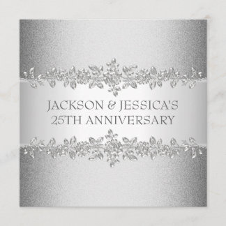 Elegantes Silver Rose 25-jähriges Party Einladung