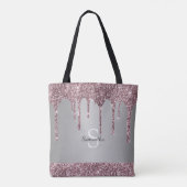 Elegantes Silver Rose Gold Pink Glitzer Monogram Tasche (Rückseite)