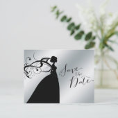 Elegantes Silver Save the Date mit Bride Ankündigungspostkarte (Stehend Vorderseite)