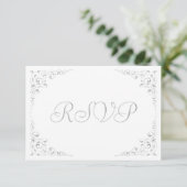 Elegantes Silver Script Botanical Frame Wedding RS RSVP Karte (Stehend Vorderseite)