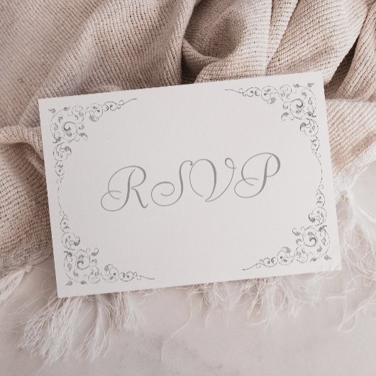 Elegantes Silver Script Botanical Frame Wedding RS RSVP Karte