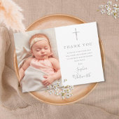 Elegantes Silver Script Taufe Christening Foto Dankeskarte