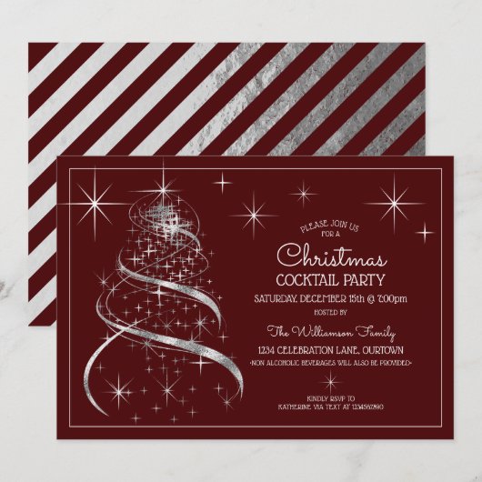 Elegantes Silver Shimmer Weihnachtscocktail-Party Einladung (Vorne/Hinten)