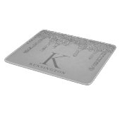 Elegantes Silver Sparkle Glitzer Tropfen Monogram Schneidebrett (Ecke)