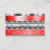 Elegantes Silver Sparkling Ruby Red Glitzer Monogr Visitenkarte (Vorderseite)