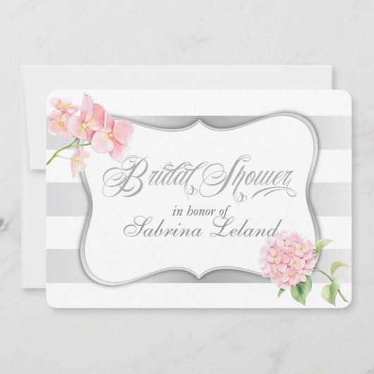 Elegantes Silver Stripes Brautparty Einladung (Vorderseite)