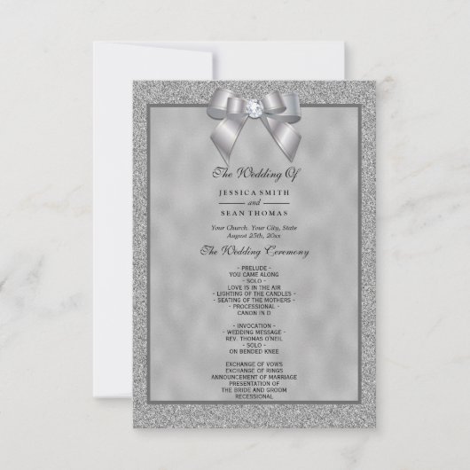 Elegantes Silver & Stylish Glitzer Wedding Program (Vorderseite)