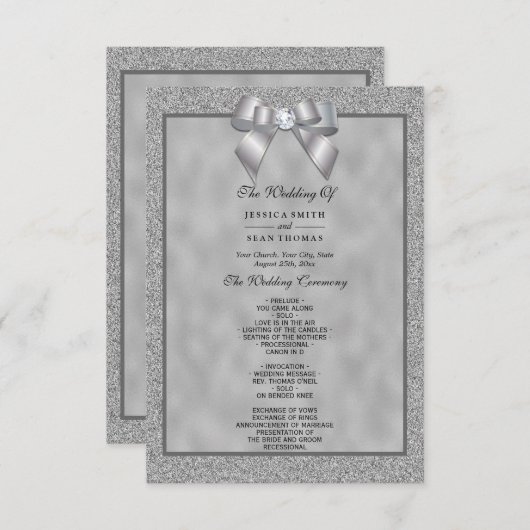 Elegantes Silver & Stylish Glitzer Wedding Program (Vorne/Hinten)