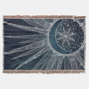 Elegantes Silver Sun Moon Doodle Mandala Blaues De Decke
