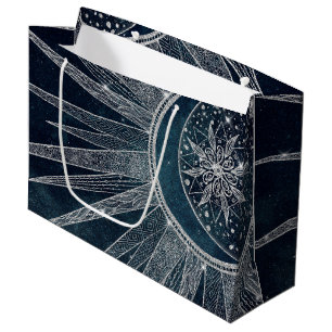 Elegantes Silver Sun Moon Doodle Mandala Blaues De Große Geschenktüte
