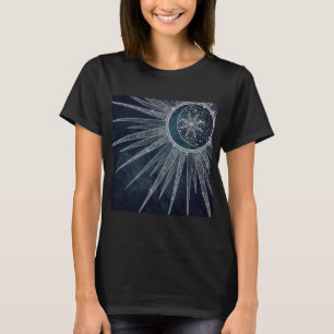 Elegantes Silver Sun Moon Doodle Mandala Blaues De T-Shirt