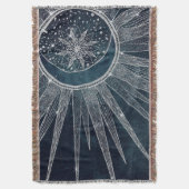 Elegantes Silver Sun Moon Doodle Mandala Blue Desi Decke (Vorderseite Vertikal)