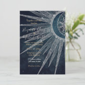 Elegantes Silver Sun Moon Doodle Mandala Blue Desi Einladung (Stehend Vorderseite)