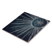 Elegantes Silver Sun Moon Doodle Mandala Blue Desi Fliese (Seite)