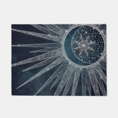 Elegantes Silver Sun Moon Doodle Mandala Blue Desi Fußmatte (Vorderseite)