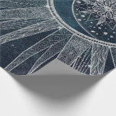 Elegantes Silver Sun Moon Doodle Mandala Blue Desi Geschenkpapier (Ecke)