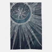 Elegantes Silver Sun Moon Doodle Mandala Blue Desi Geschirrtuch (Vertikal)