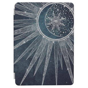 Elegantes Silver Sun Moon Doodle Mandala Blue Desi iPad Air Hülle