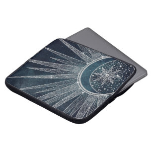 Elegantes Silver Sun Moon Doodle Mandala Blue Desi Laptopschutzhülle