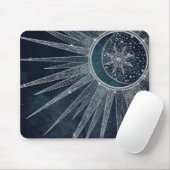 Elegantes Silver Sun Moon Doodle Mandala Blue Desi Mousepad (Mit Mouse)