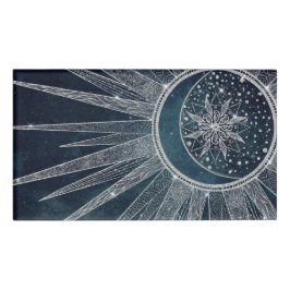 Elegantes Silver Sun Moon Doodle Mandala Blue Desi Namenschild