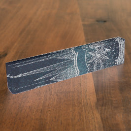 Elegantes Silver Sun Moon Doodle Mandala Blue Desi Namensplakette