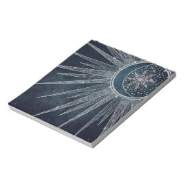 Elegantes Silver Sun Moon Doodle Mandala Blue Desi Notizblock