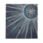 Elegantes Silver Sun Moon Doodle Mandala Blue Desi Notizblock (Vorderseite)