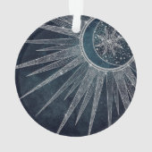 Elegantes Silver Sun Moon Doodle Mandala Blue Desi Ornament (Rückseite)