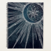 Elegantes Silver Sun Moon Doodle Mandala Blue Desi Planer (Vorderseite)