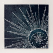 Elegantes Silver Sun Moon Doodle Mandala Blue Desi Puzzle (Horizontal)