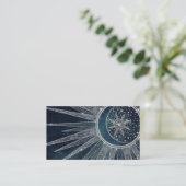 Elegantes Silver Sun Moon Doodle Mandala Blue Desi Visitenkarte (Stehend Vorderseite)