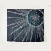 Elegantes Silver Sun Moon Doodle Mandala Blue Desi Wandteppich (Vorderseite (Horizontal))