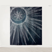 Elegantes Silver Sun Moon Doodle Mandala Blue Desi Wandteppich (Vorderseite)