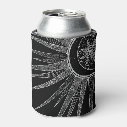 Elegantes Silver Sun Moon Mandala Black Design Dosenkühler (Kanne Vorderseite)