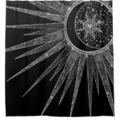 Elegantes Silver Sun Moon Mandala Black Design Duschvorhang (Vorderseite)
