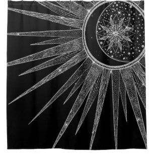 Elegantes Silver Sun Moon Mandala Black Design Duschvorhang