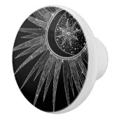 Elegantes Silver Sun Moon Mandala Black Design Keramikknauf (Rechts)