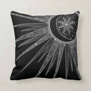 Elegantes Silver Sun Moon Mandala Black Design Kissen