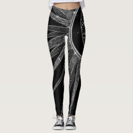 Elegantes Silver Sun Moon Mandala Black Design Leggings