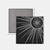 Elegantes Silver Sun Moon Mandala Black Design Magnet (Vorderseite/Rückseite)