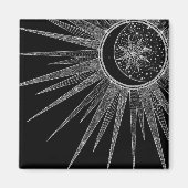 Elegantes Silver Sun Moon Mandala Black Design Magnet (Vorne)