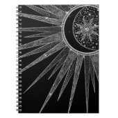 Elegantes Silver Sun Moon Mandala Black Design Notizblock (Vorderseite)