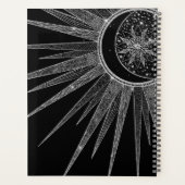 Elegantes Silver Sun Moon Mandala Black Design Planer (Rückseite)