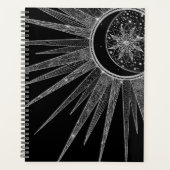 Elegantes Silver Sun Moon Mandala Black Design Planer (Vorderseite)