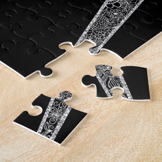 Elegantes Silver Sun Moon Mandala Black Design Puzzle (Seite)