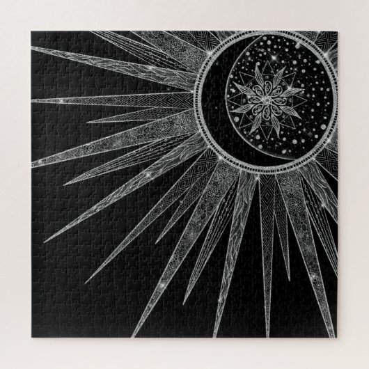 Elegantes Silver Sun Moon Mandala Black Design Puzzle (Vertikal)